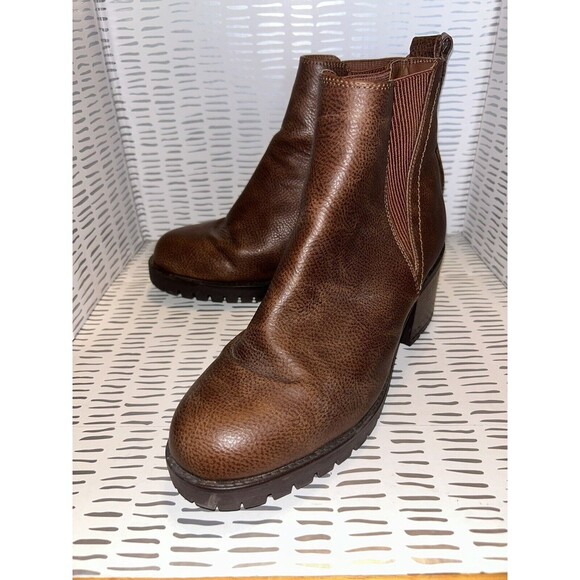 Mia Avya Jody Y2K Black Moto Boot Chunky Lug Platform Heel Shoe Grunge Brown 10 - Picture 1 of 7